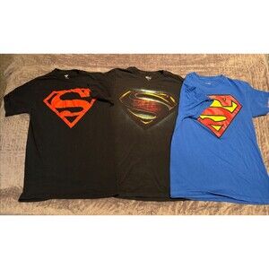 Superman Mens T Shirt Lot 3 Red Blue Black Graphic Small 100% Cotton